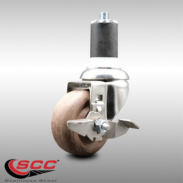 Service Caster 3.5 Inch 316SS High Temp Glass Filled Nylon 1-3/4 Inch Stem Caster with Brake SCC-SS316EX20S3514-GFNSHT-TLB-134 - main